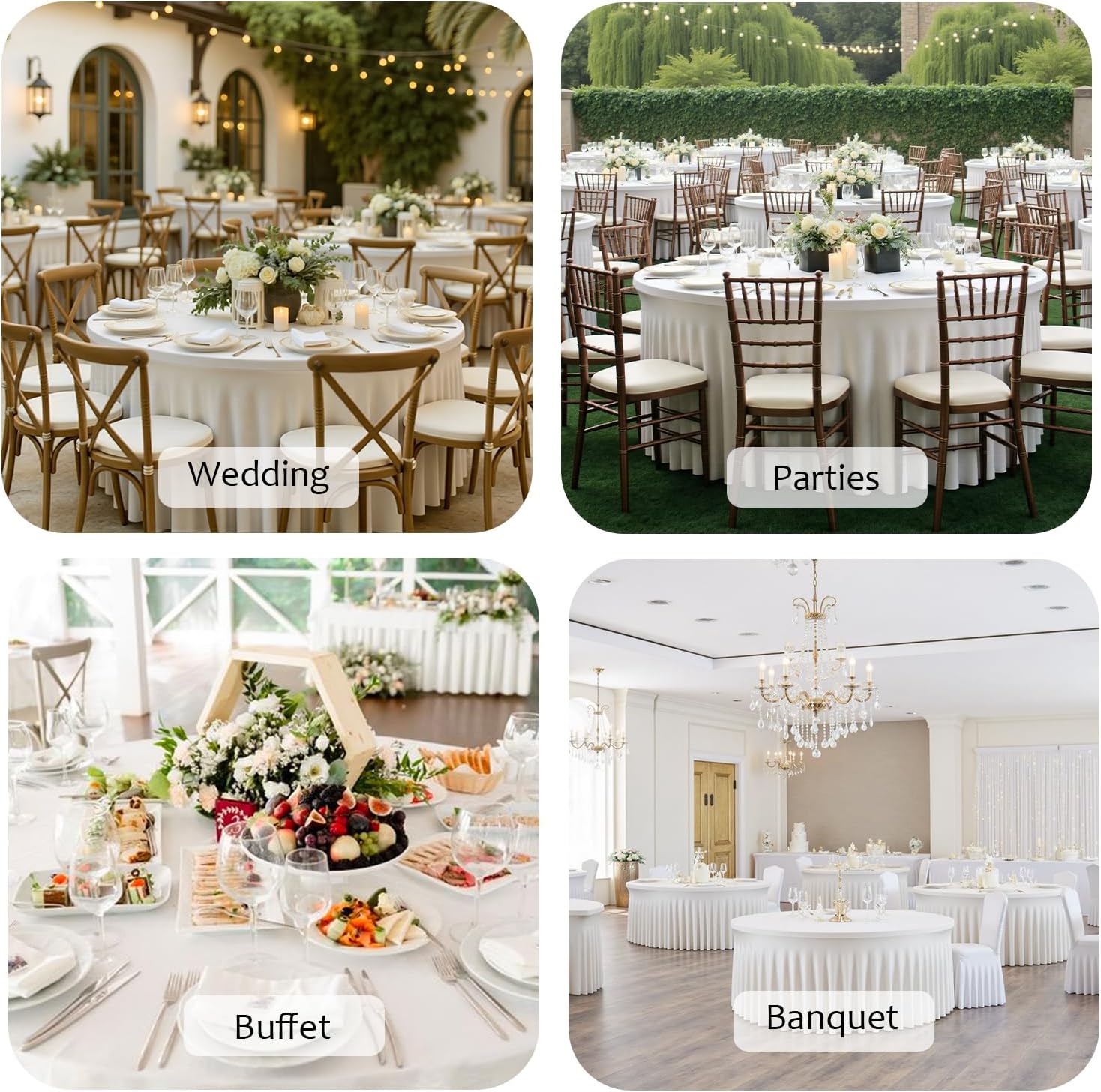 60 Inch White Round Spandex Tablecloth for 5FT Round Table – Stretch Fitted Table Cover with Elastic Edge, Wrinkle Free & Washable Reusable for Wedding, Banquet, Party, Buffet & Events